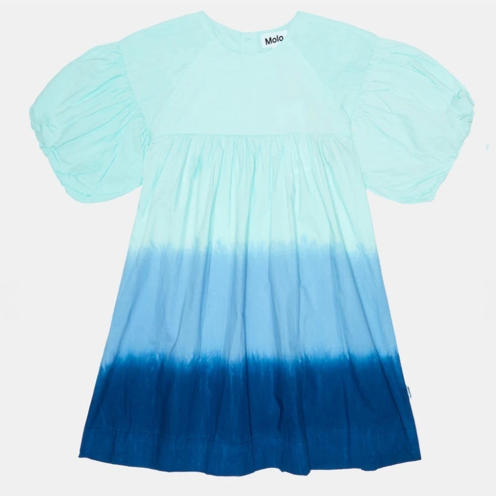 MoloGirl's Catherine Dip-Dyed, Aqua Blue, Puff-Sleeve Dress Size 11-12